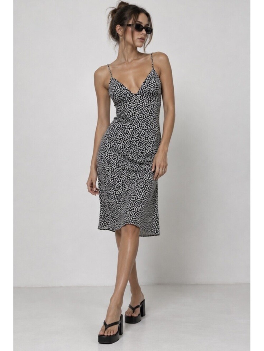 Risa Matilda Midi Dress Size Medium Floral Print V-Neck Sheer Y2K NWT
